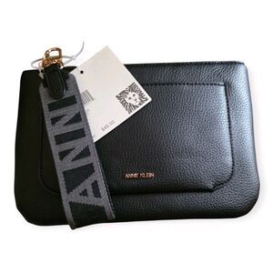 Anne Klein Black Pebbled Wristlet Clutch NWT